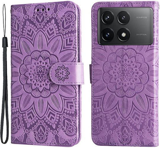 Embossed Sunflower Wallet Μωβ (Xiaomi Poco F6 Pro 5G)