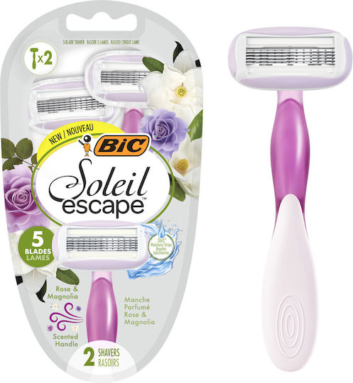 BIC Miss Soleil Escape Τριαντάφυλλο & Μανόλια Ξυραφάκια Σώματος μιας Χρήσης με 5 Λεπίδες & Λιπαντική Ταινία 2τμχ