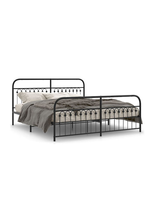 King Size Metal Bed Black with Slats for Mattress 183x213cm