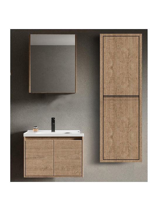 Martin Καθρέπτης Μπάνιου από Plywood με Ράφι & Ντουλάπι 60x70cm Καφέ