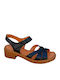 Leder Flache Sandalen für Damen Anatomisch mit Riemen in Schwarz Farbe