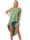 First Woman Women's Blouse Cotton Short Sleeve Green