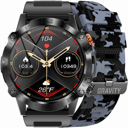 Gravity GT20 46mm Smartwatch with Heart Rate Monitor (Black / Black Camo)