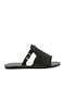 Leather Women's Flat Sandals in Black Color