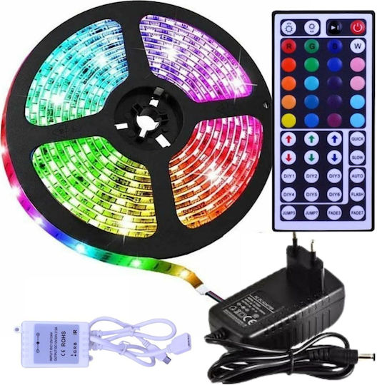 Ταινία LED 220V RGB Φως 5m Τύπου SMD5050 με Τροφοδοτικό & Τηλεχειριστήριο