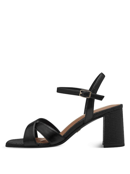 Tamaris Leather Women's Sandals Black with Medium Heel