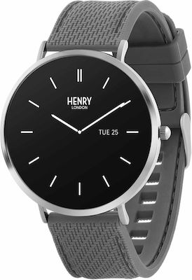 Henry London Smart Stainless Steel 43mm Smartwatch με Παλμογράφο (Silver & Slate Silicone)