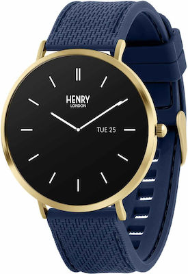 Henry London Smart Stainless Steel 43mm Smartwatch με Παλμογράφο (Gold & Navy Silicone)