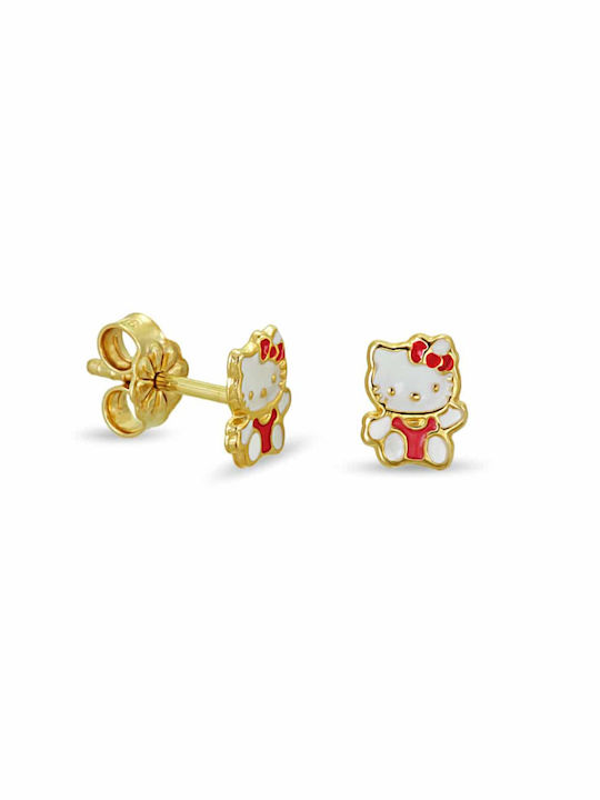 Kontopoulos Hello Kitty Παιδικά Σκουλαρίκια Καρφωτά από Χρυσό 14K