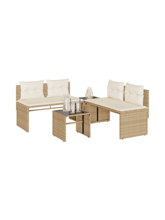 Set Outdoor Lounge Beige with Pillows 4pcs