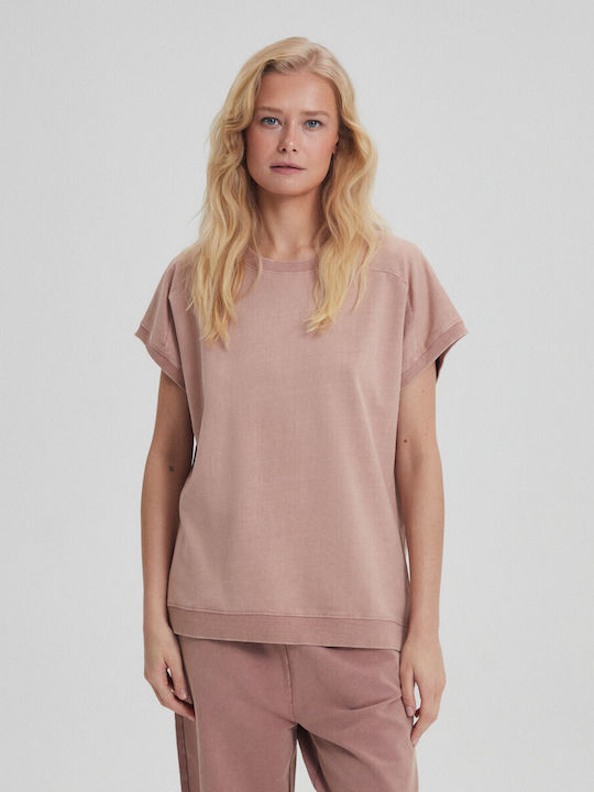 Diverse System Damen Sommer Bluse Baumwolle Kurzärmelig Dusty Pink