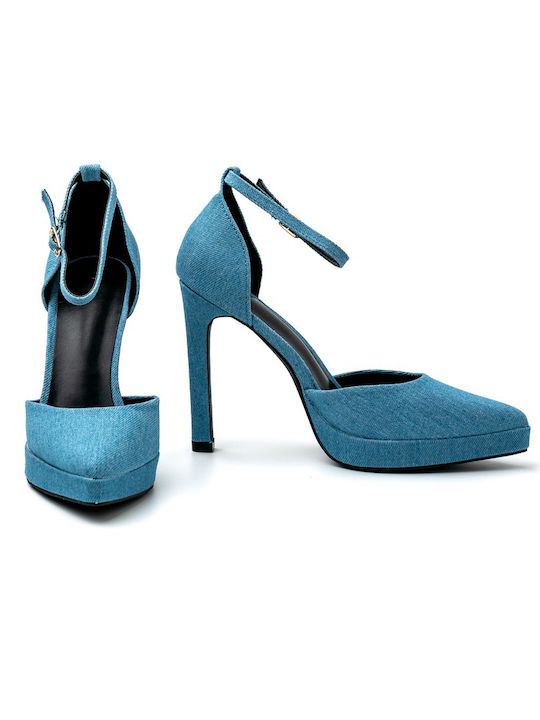 Synthetic Leather Blue High Heels