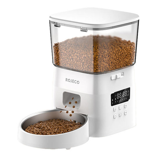 Rojeco RWSQAJO-2L02 Automatisch Edelstahl Futterspender für Hund & Katze auf Basis von 2lt 28.5cm in Weiß Farbe