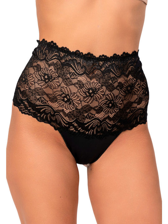 Avangard High-waisted Women's String with Lace Black