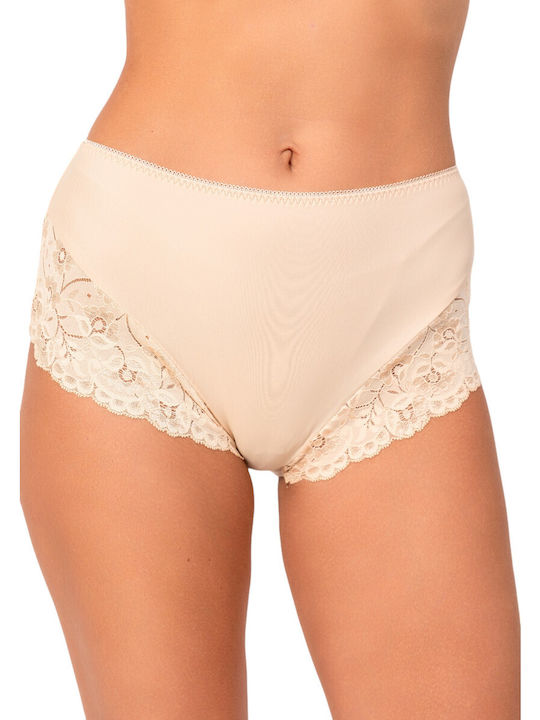 Avangard High-waisted Women's Slip with Lace Beige