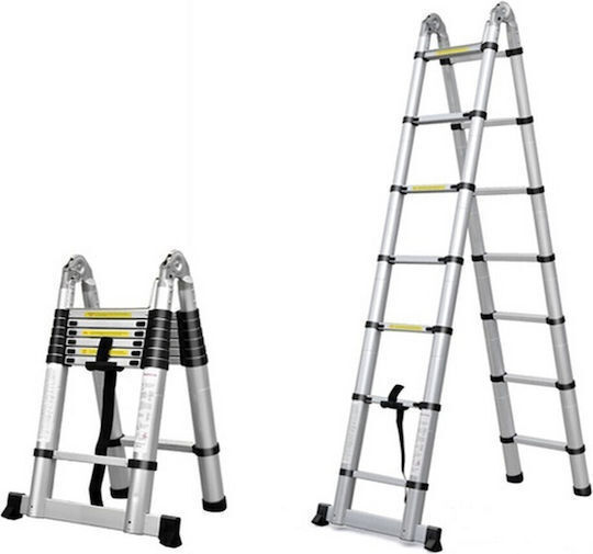 Teleskopische Leiter Aluminium 14 Stufen mit maximaler Höhe 4.4m Stufen
