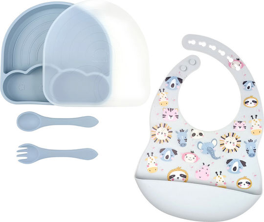 Baby Cloud Set de hrănire Curcubeu din Silicon cu Bază Antiderapantă Albastru deschis 4buc