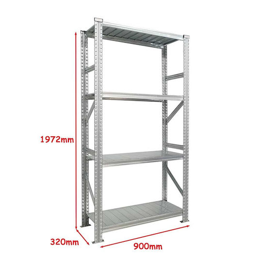 Green City International Dexion Galvanized Shelving 90x32x197cm with 4 Shelves Total Load Capacity 800kg