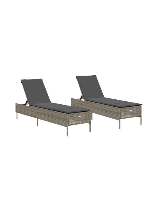 Liegestuhl Rattan mit Kissen Gray 2Stück 198x55...