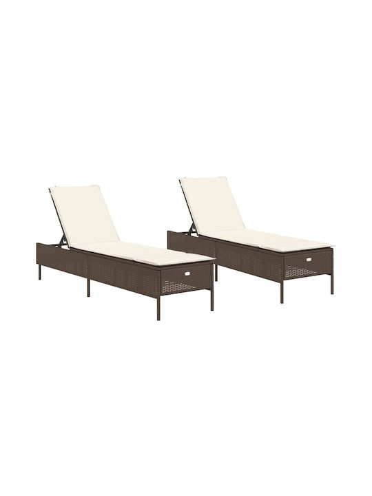 Liegestuhl Rattan mit Kissen Braun 2Stück 198x5...