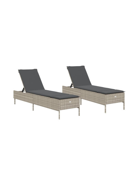 Liegestuhl Rattan mit Kissen Gray 2Stück 198x55...