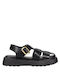 Migato Flatforms Synthetic Leather Women's Sandals with Ankle Strap Black
