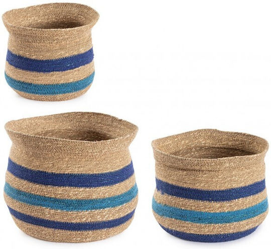 Bizzotto Set of Decorative Baskets Straw Blue 30x30x25cm 3pcs