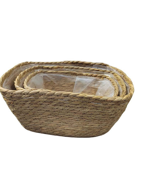 JK Home Decoration Σετ Διακοσμητικά Καλάθια Ψάθινα Μπεζ 3τμχ
