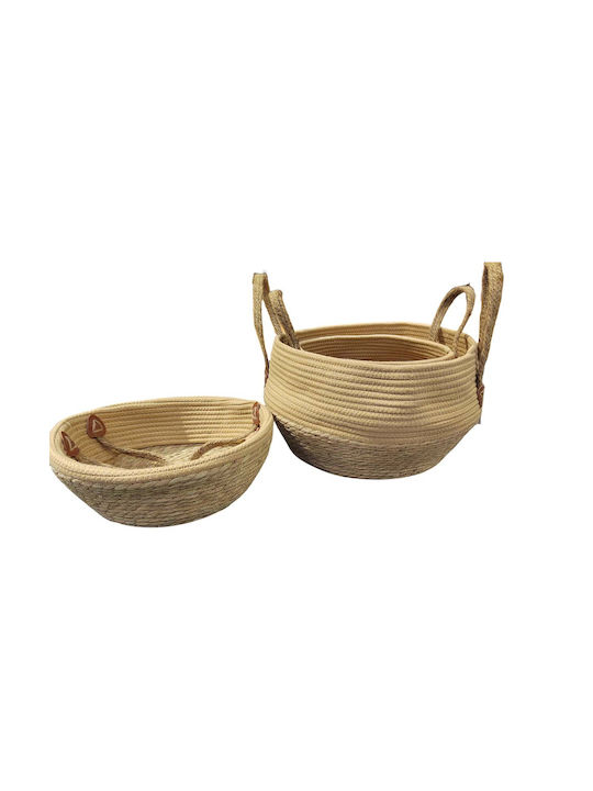 Set of Decorative Baskets Straw with Handles 36x36x22cm 3pcs JK Home Decoration