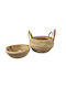 JK Home Decoration Σετ Διακοσμητικά Καλάθια Ψάθινα με Χερούλια Μπεζ 36x36x22εκ. 3τμχ