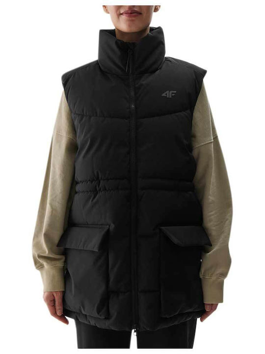 4F Women's Short Puffer Jacket for Spring or Autumn Black