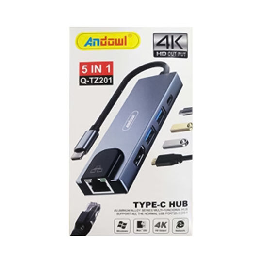 Andowl Q-TZ201 USB-C Docking Station mit HDMI 4K PD Ethernet Silber