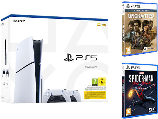 Sony PlayStation 5 Slim 1TB & 2nd DualSense Controller White, Marvel's Spider-Man: Miles Morales & Uncharted Legacy of Thieves Collection