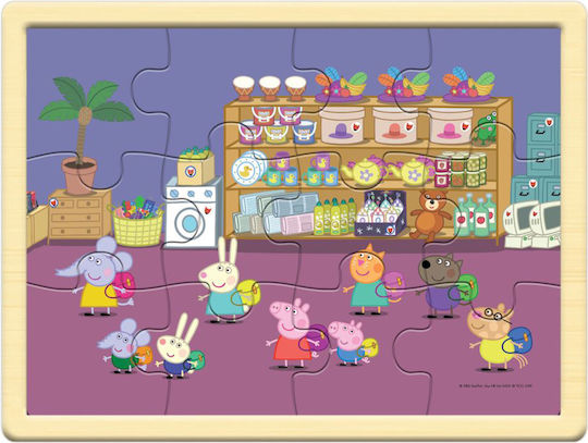 Wooden Kids Puzzle Peppa Pig Supermarket Supermarket for 3+ years+ Years 12pcs Giochi Preziosi