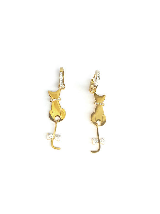 Loop Earrings Cat Pendant Gold