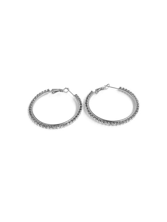 Loop Earrings Rhinestone Circle Silver