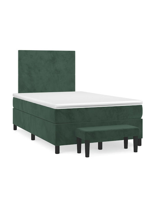 Κρεβάτι Ημίδιπλο Επενδυμένο με Ύφασμα Σκούρο πράσινο με Τάβλες & Στρώμα 120x190cm