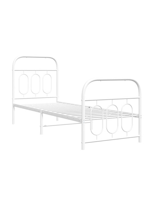 Κρεβάτι Μονό Μεταλλικό Λευκό με Αποθηκευτικό Χώρο & Τάβλες για Στρώμα 75x190cm