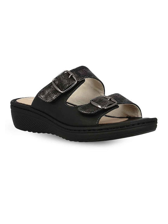 Parex Leather Women's Flat Sandals Anatomic in Black Color