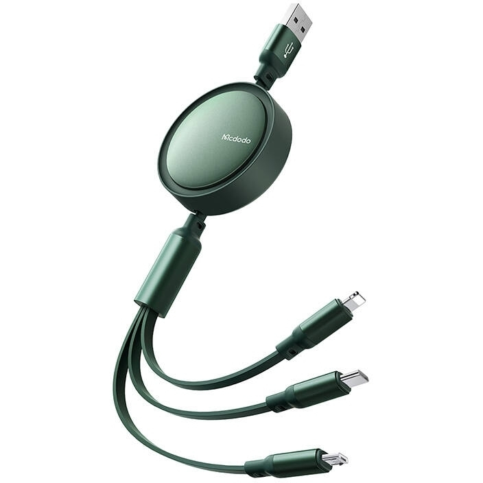3in1 USB to USB-C / Lightning / Micro USB Cable, Mcdodo CA-7257, 3.5A, 1.2m (green)