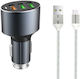 Ldnio Car Charger 3A Fast Charging with Ports 3xUSB-A along with Micro-USB Cable Grey Color