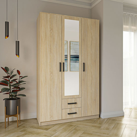 Dreifachtür Kleiderschrank Simple mit Spiegel Sonoma 120x52x205cm