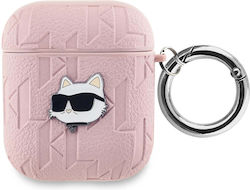 Karl Lagerfeld Choupette Head Θήκη Σιλικόνης με Γάντζο σε Ροζ χρώμα για Apple AirPods 1 / AirPods 2