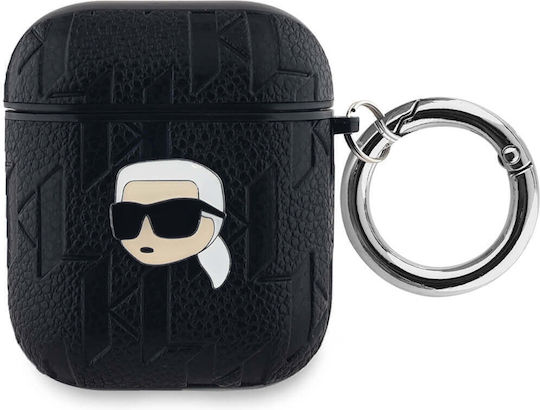 Karl Lagerfeld Karl Head Θήκη Σιλικόνης με Γάντζο σε Μαύρο χρώμα για Apple AirPods 1 / AirPods 2