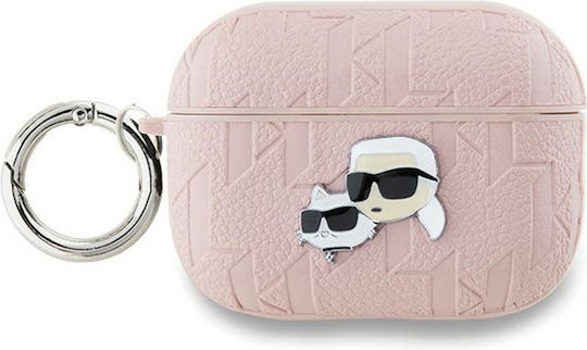Karl Lagerfeld Karl & Choupette Head Θήκη Σιλικόνης με Γάντζο σε Ροζ χρώμα για Apple AirPods Pro