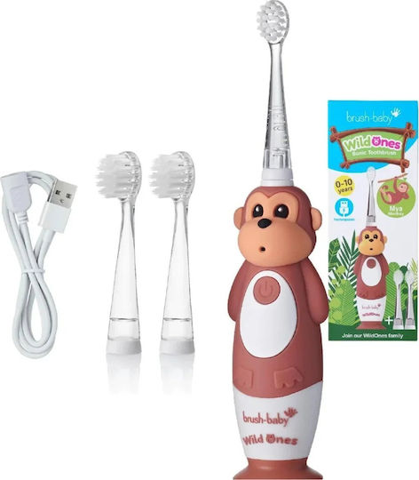 Brush Baby Wildones Children's Electric Toothbrush with Chronograph for 0m+ Monkey with Replacement Heads