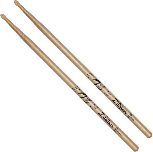 Zildjian Hickory Drumsticks Drums 5A with Tip Shape Oval in Gold Color