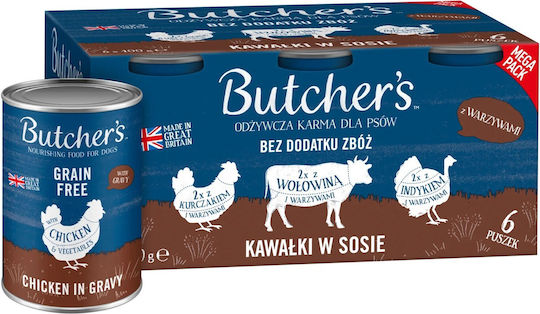 Butcher's Pet Care Original Wet Food Dogs in Cans with Chicken and Vegetables Grain-Free & Gluten-Free 6x400gr
