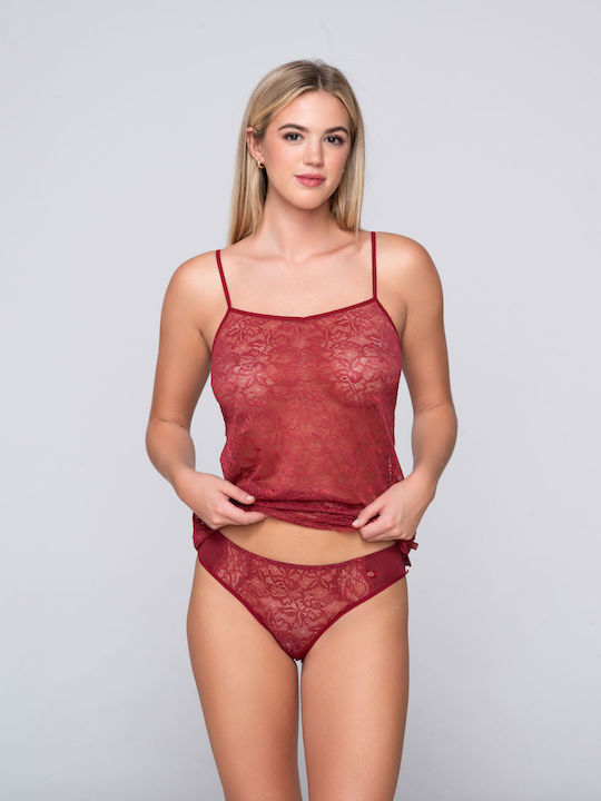 Luna Cotton Women's Slip with Lace Red