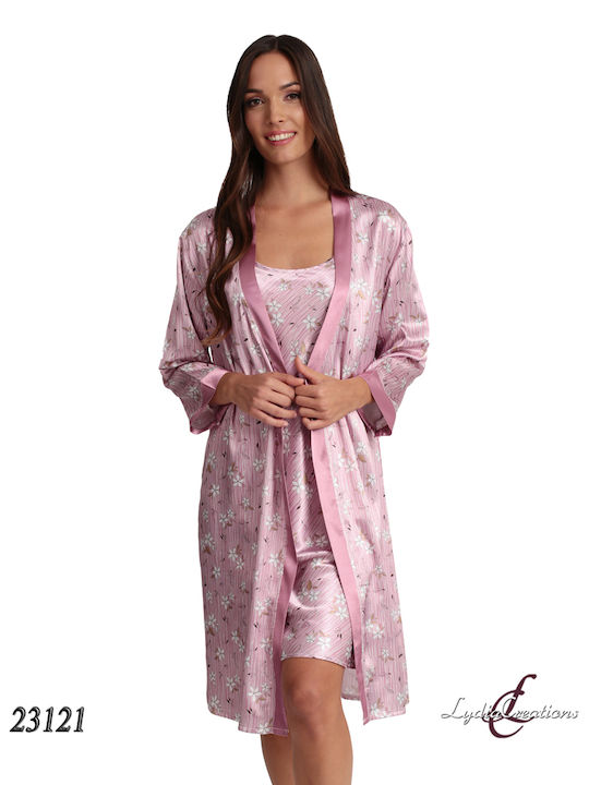 Lydia Creations Sommer Damen Pyjama-Set Satin Rosa